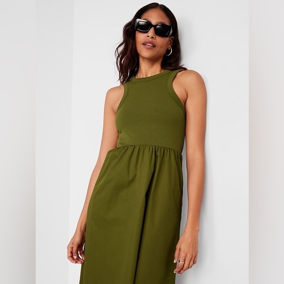 Fit & Flare Combination Midi Dress Green - Picture 3 of 6